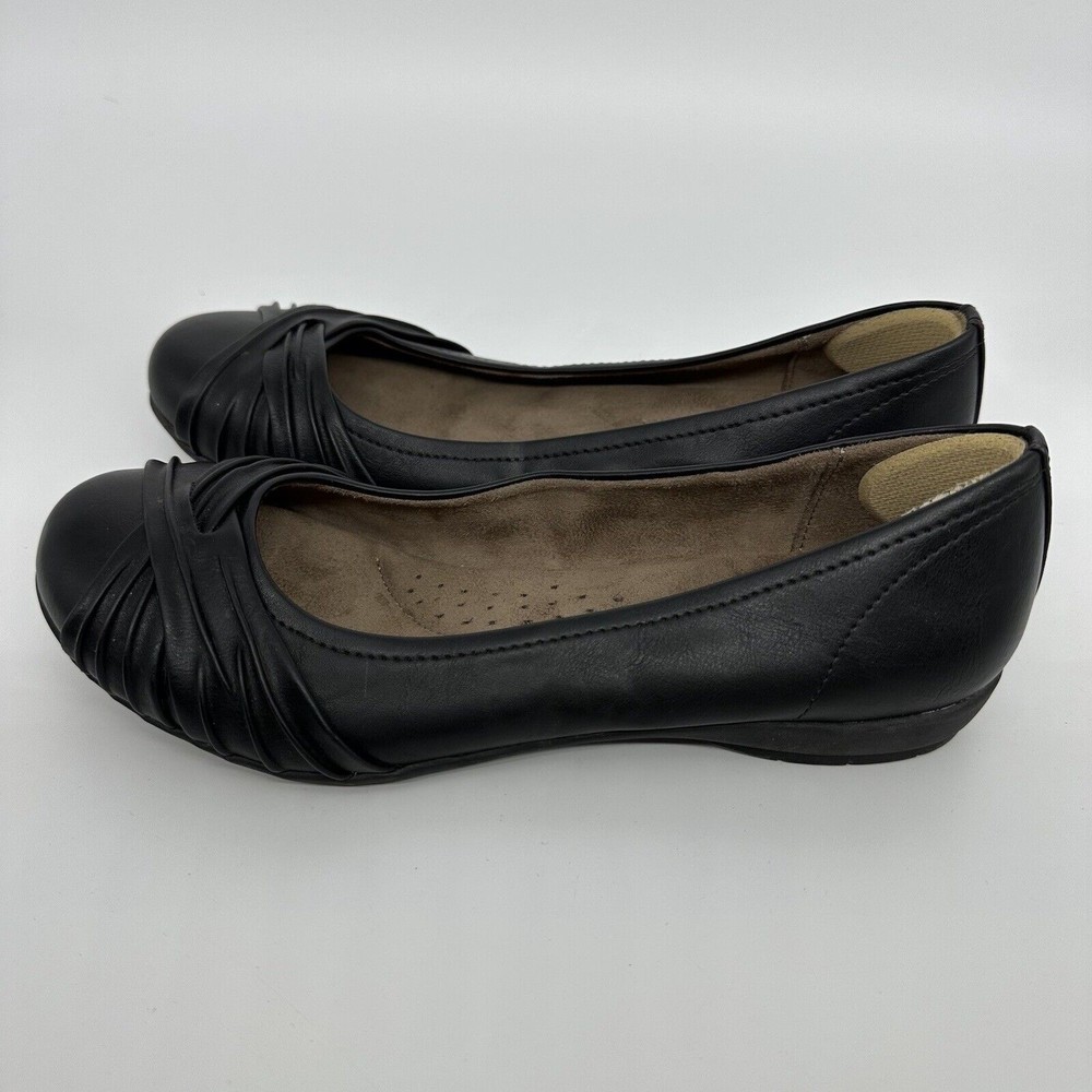 Natural Soul By Naturalizer Girly Ballet Flat Black Faux Leather Size 7